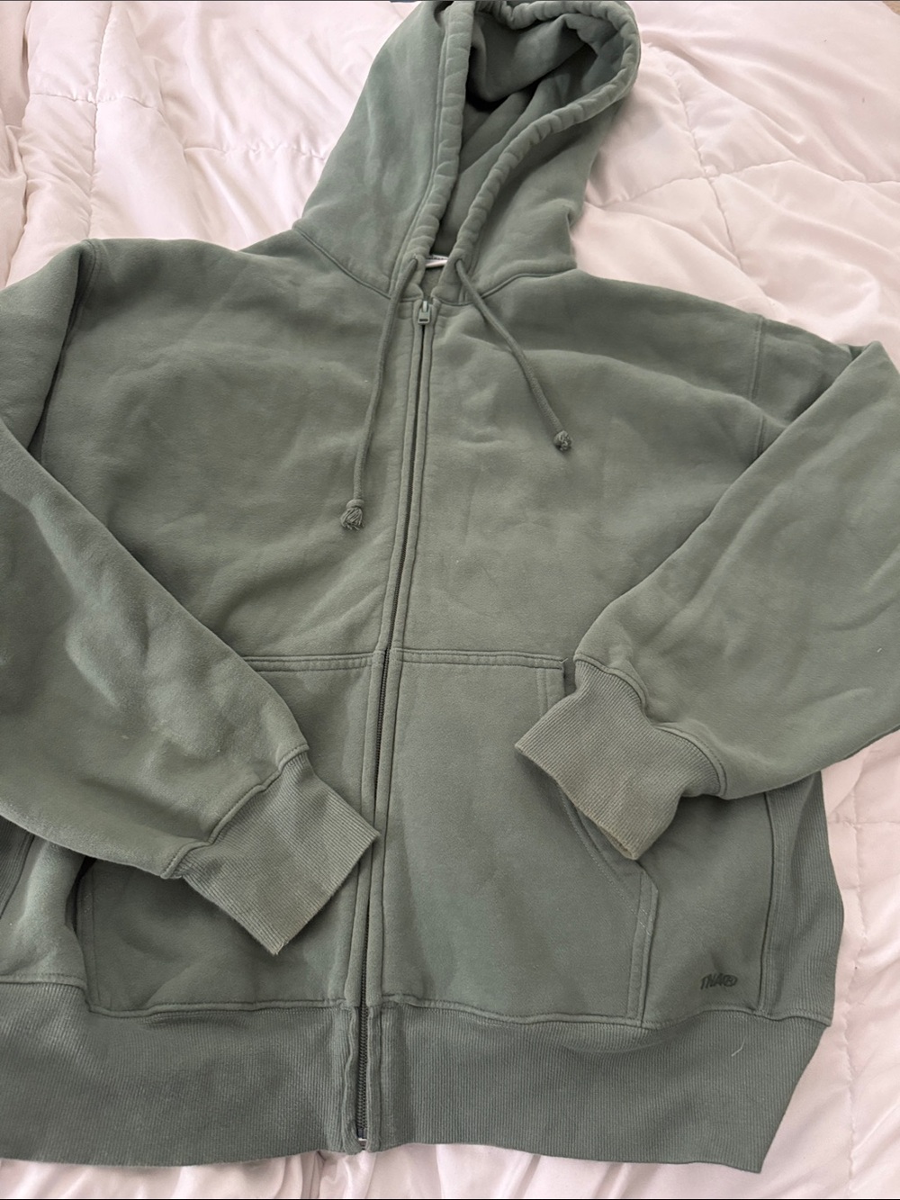 TNA Sage Green Full-Zip cozy fleece boyfriend fit Hoodie